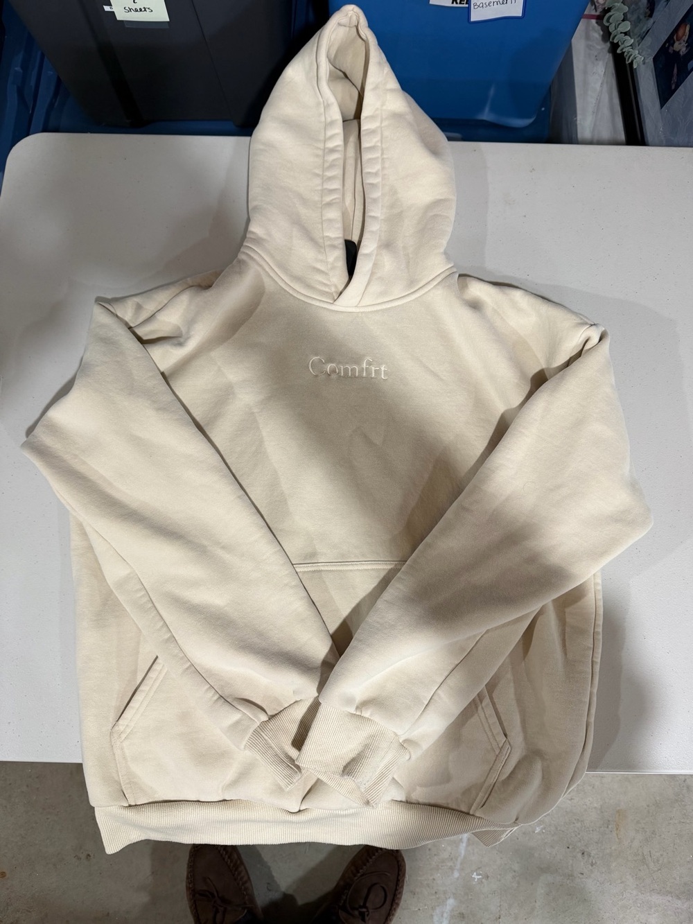 Comfrt Embroidered Cream Hoodie Sweatshirt - Women